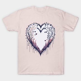 Grunge heart with branches and leaves T-Shirt